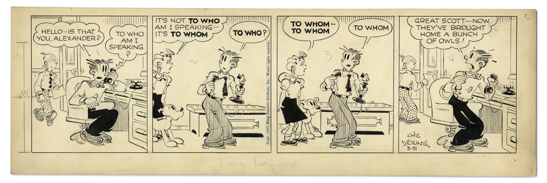 2 Chic Young Hand-Drawn ''Blondie'' Comic Strips From 1954 and 1955
