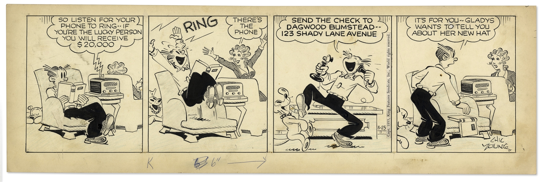 2 Chic Young Hand-Drawn ''Blondie'' Comic Strips From 1955