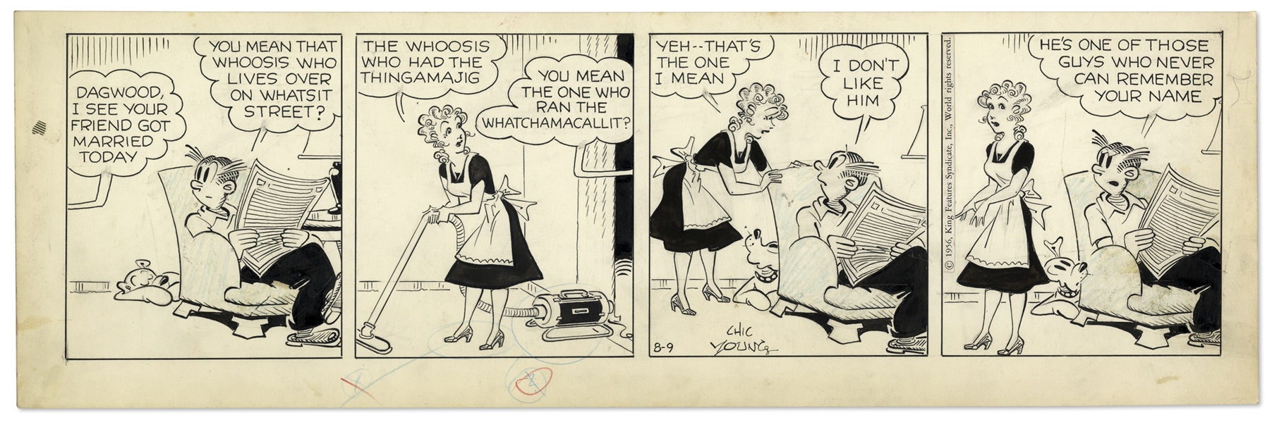 2 Chic Young Hand-Drawn ''Blondie'' Comic Strips From 1956