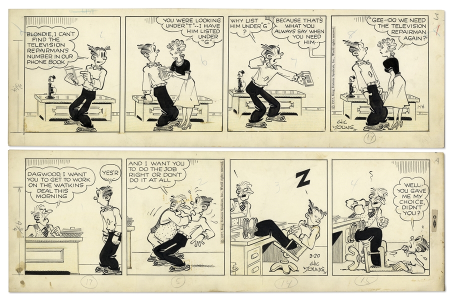 2 Chic Young Hand-Drawn ''Blondie'' Comic Strips From 1957