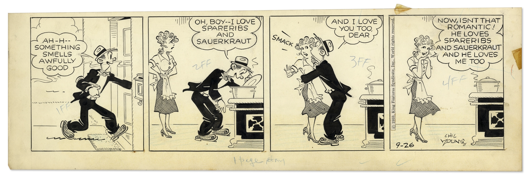 2 Chic Young Hand-Drawn ''Blondie'' Comic Strips From 1959