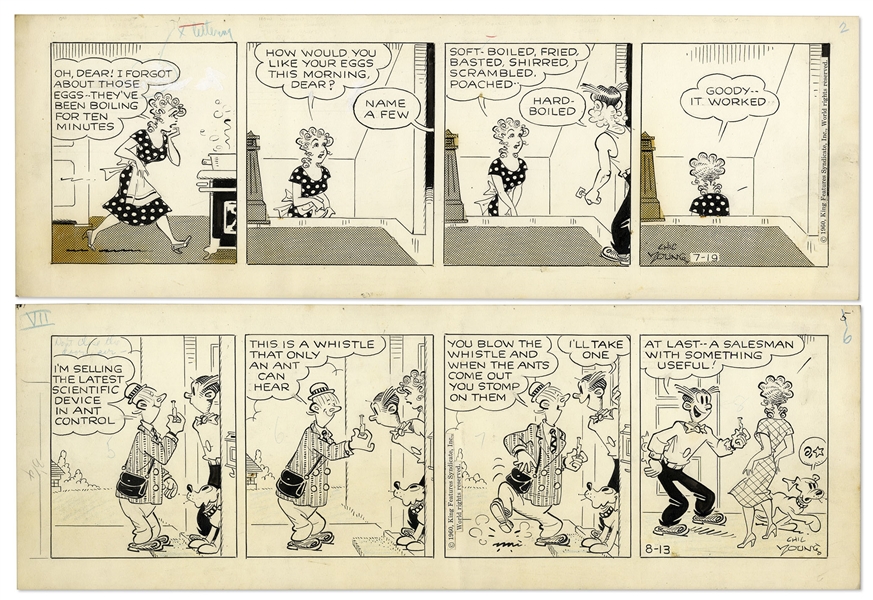 2 Chic Young Hand-Drawn ''Blondie'' Comic Strips From 1960