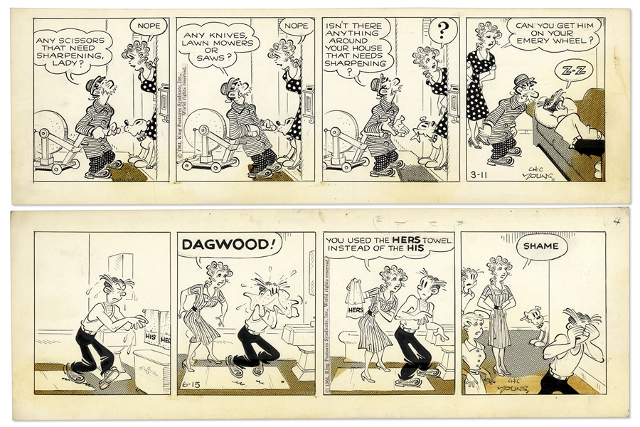 2 Chic Young Hand-Drawn ''Blondie'' Comic Strips From 1961