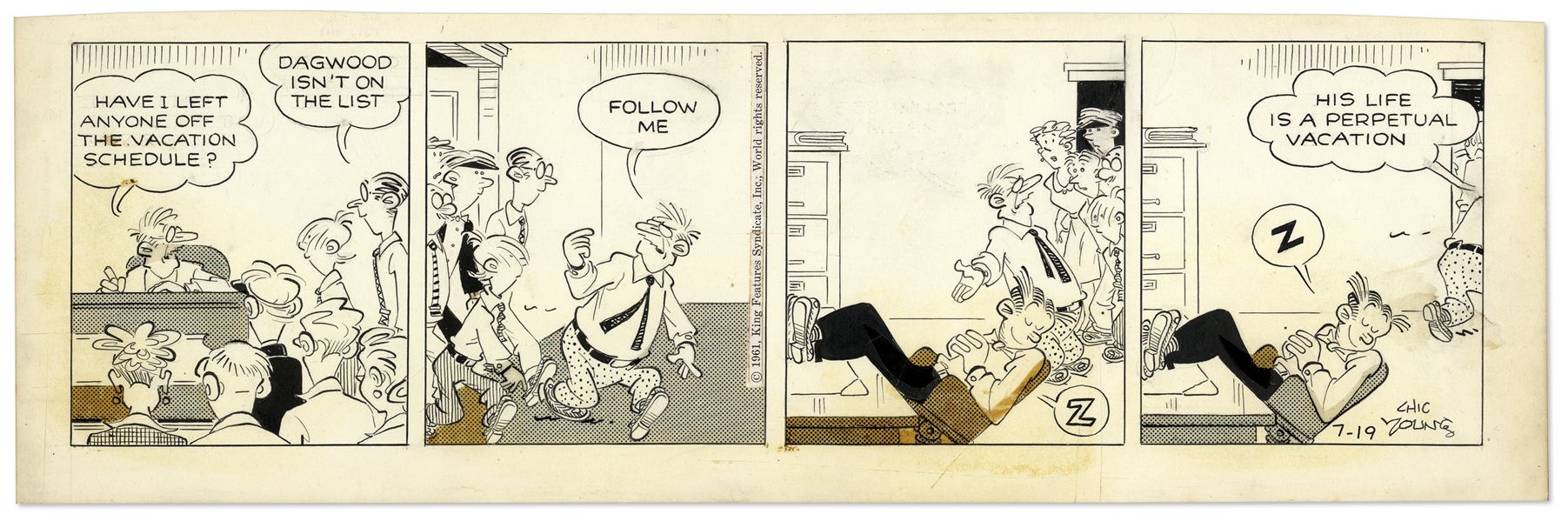 2 Chic Young Hand-Drawn ''Blondie'' Comic Strips From 1961 -- With Chic Young's Original Artwork for One
