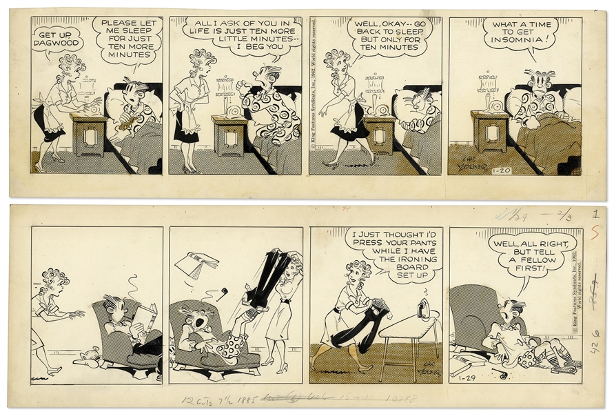 2 Chic Young Hand-Drawn ''Blondie'' Comic Strips From 1962