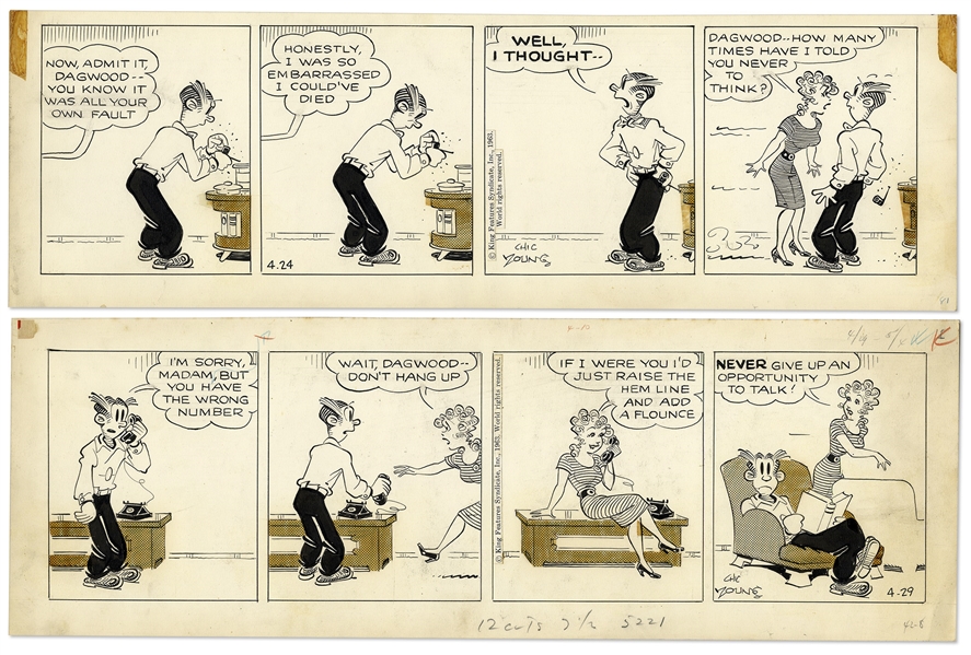 2 Chic Young Hand-Drawn ''Blondie'' Comic Strips From 1963