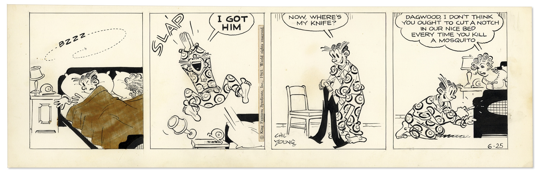 2 Chic Young Hand-Drawn ''Blondie'' Comic Strips From 1965 -- With Chic Young's Original Artwork for Both