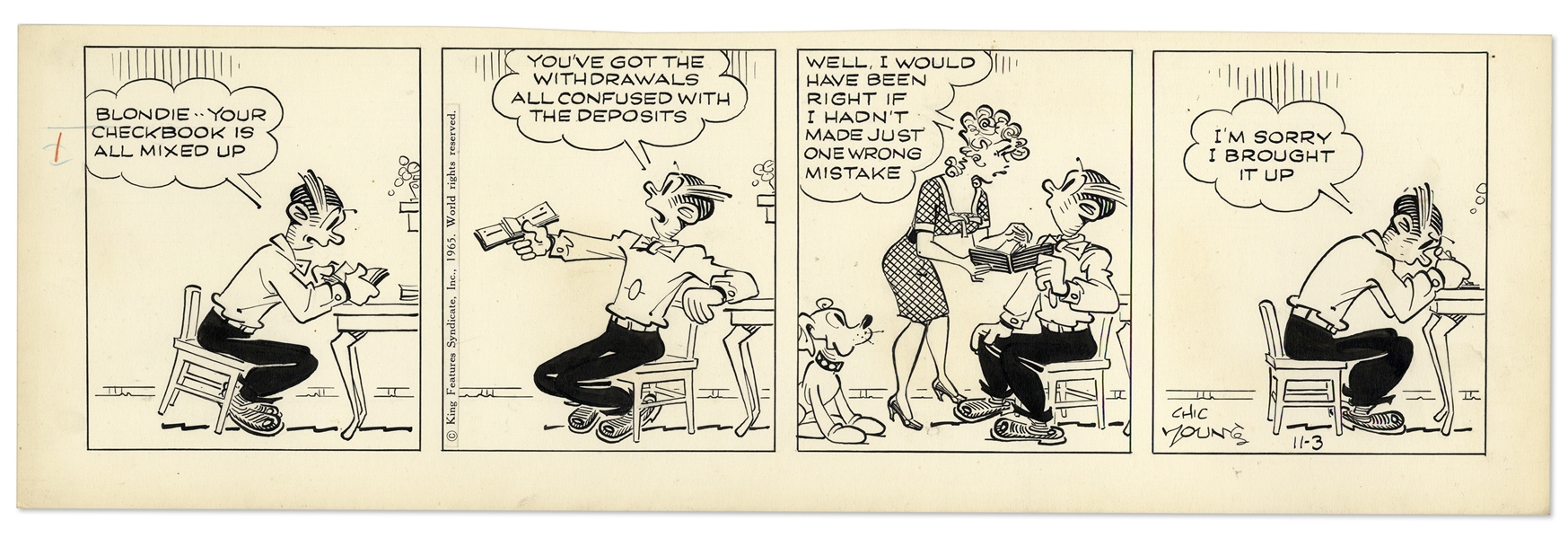 2 Chic Young Hand-Drawn ''Blondie'' Comic Strips From 1965 -- With Chic Young's Original Artwork for One