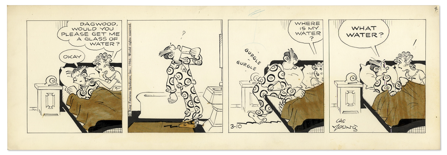 2 Chic Young Hand-Drawn ''Blondie'' Comic Strips From 1966 -- With Chic Young's Original Artwork for One
