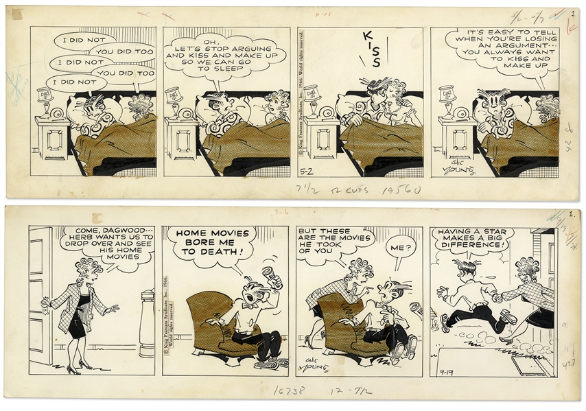 2 Chic Young Hand-Drawn ''Blondie'' Comic Strips From 1966