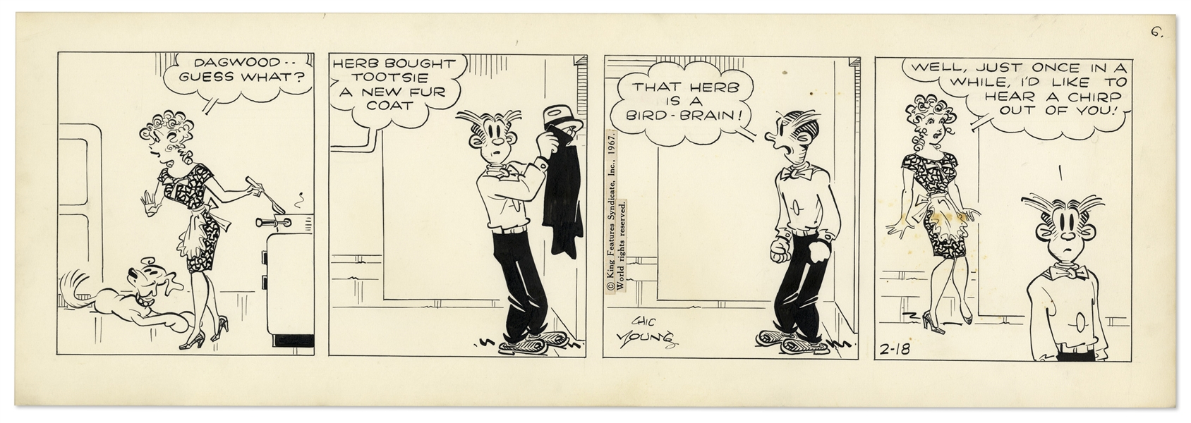 2 Chic Young Hand-Drawn ''Blondie'' Comic Strips From 1966 & 1967