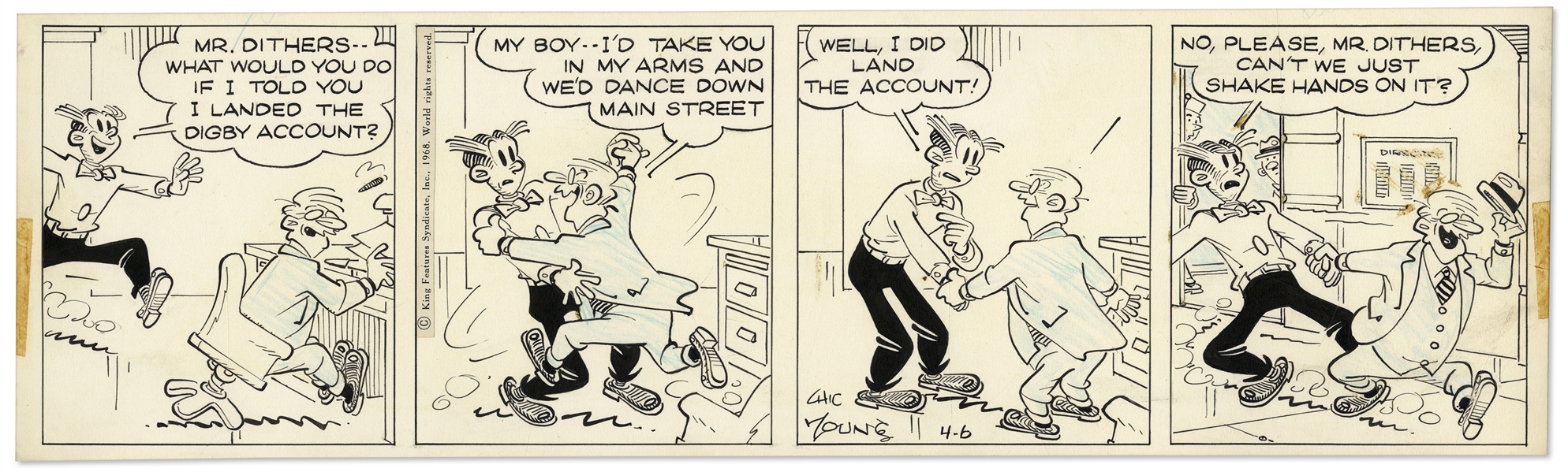 2 Chic Young Hand-Drawn ''Blondie'' Comic Strips From 1968 -- With Chic Young's Original Artwork for One