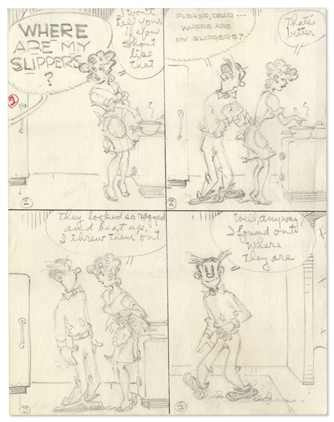 2 Chic Young Hand-Drawn ''Blondie'' Comic Strips From 1970 & 1971 -- With Chic Young's Original Artwork for Both