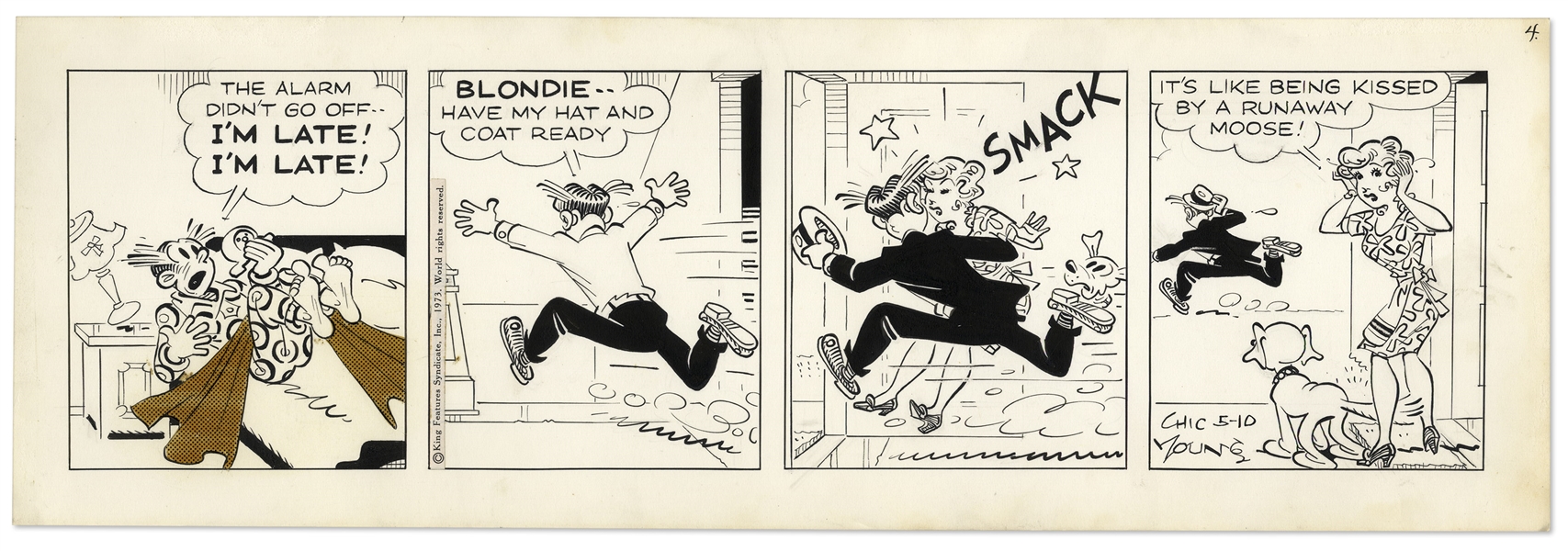 2 Chic Young Hand-Drawn ''Blondie'' Comic Strips From 1972 & 1973 -- With Chic Young's Original Artwork for One