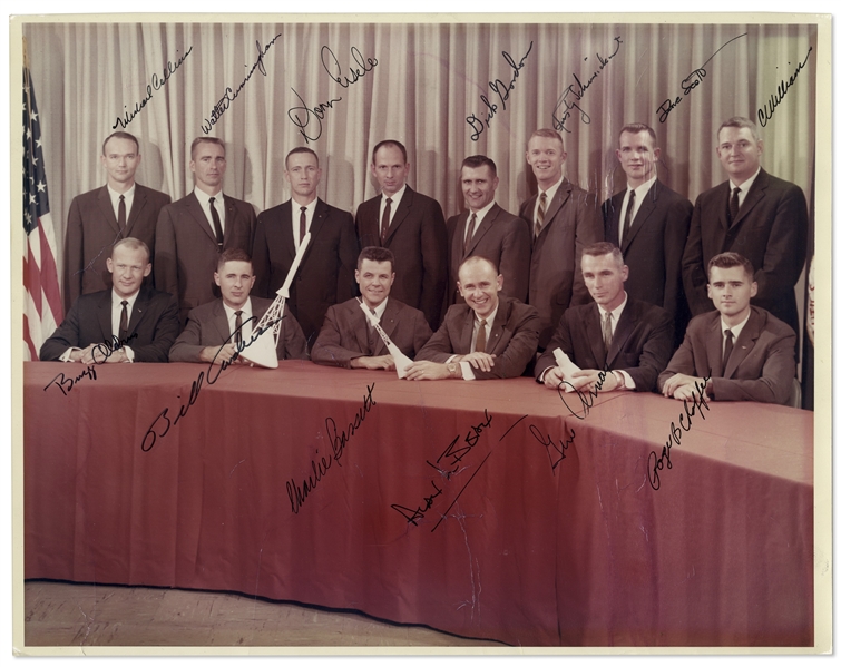 14'' x 11'' NASA ''Group 3'' Photo Signed by 13 Astronauts -- Roger Chaffee, Clifton Williams, Charlie Bassett, Buzz Aldrin, Michael Collins, Alan Bean -- With Steve Zarelli COA