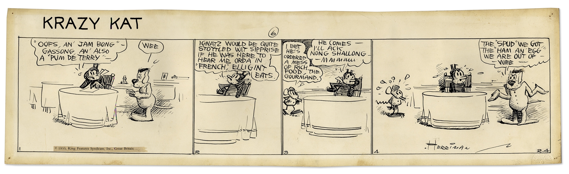 ''Krazy Kat'' Comic Strip by George Herriman From 1933