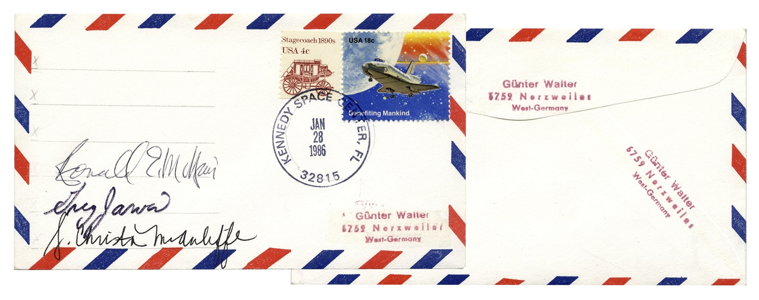 Challenger First Day Cover Signed by Christa McAuliffe, Ronald McNair and Gregory Jarvis