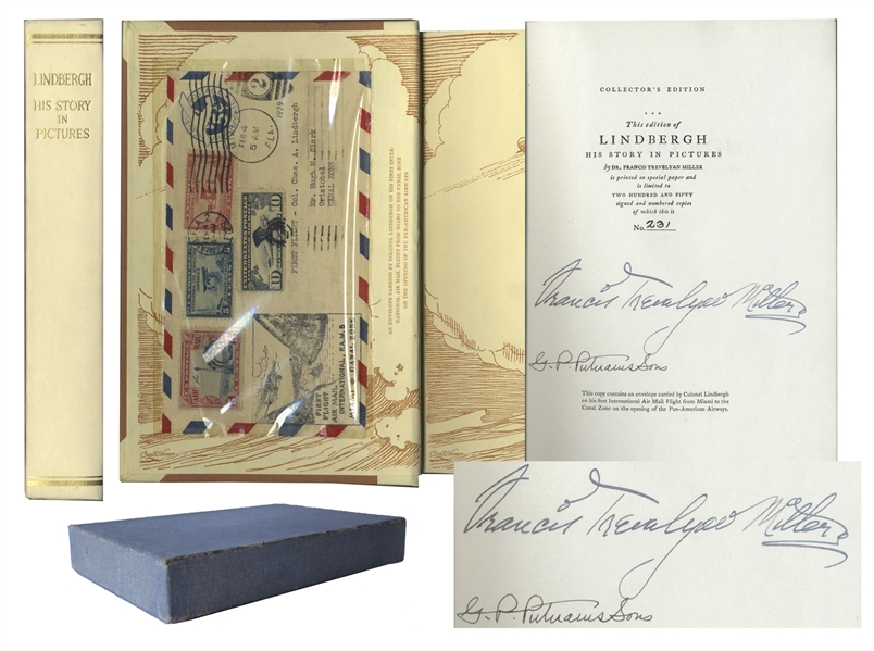 Charles Lindbergh Collector's Edition of ''His Story in Pictures'' -- With an Envelope Carried by Lindbergh on His First International Air Mail Flight