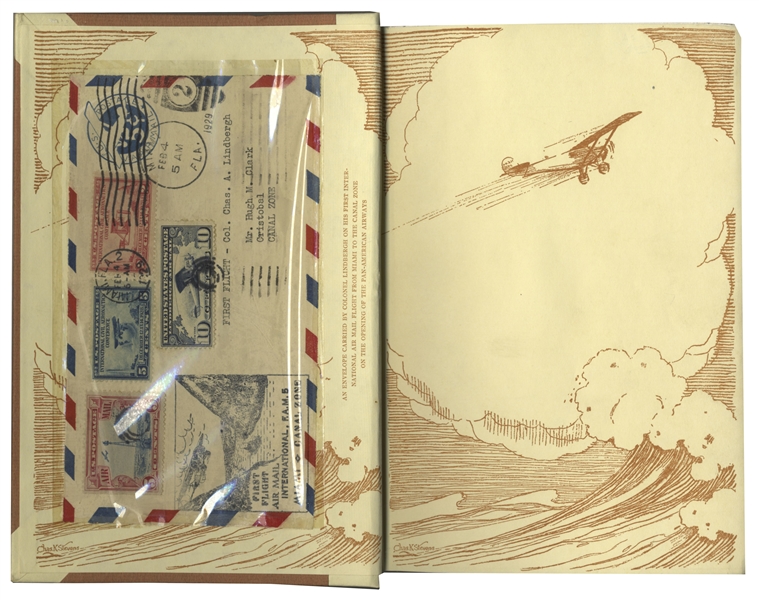 Charles Lindbergh Collector's Edition of ''His Story in Pictures'' -- With an Envelope Carried by Lindbergh on His First International Air Mail Flight
