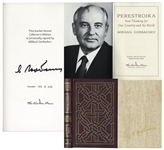 Mikhail Gorbachev Easton Press Signed Copy of His Book Perestroika -- Fine Condition