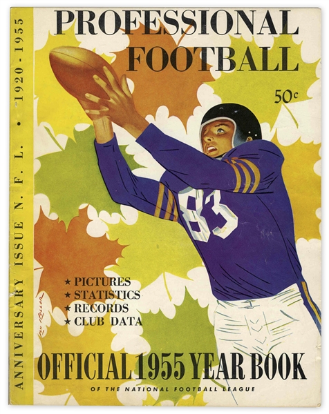 NFL 1955 Yearbook -- 35th Anniversary Issue -- 72pp. of Player Bios, Photos, Stats, Records -- Minor Chipping to Right Edge; Very Good
