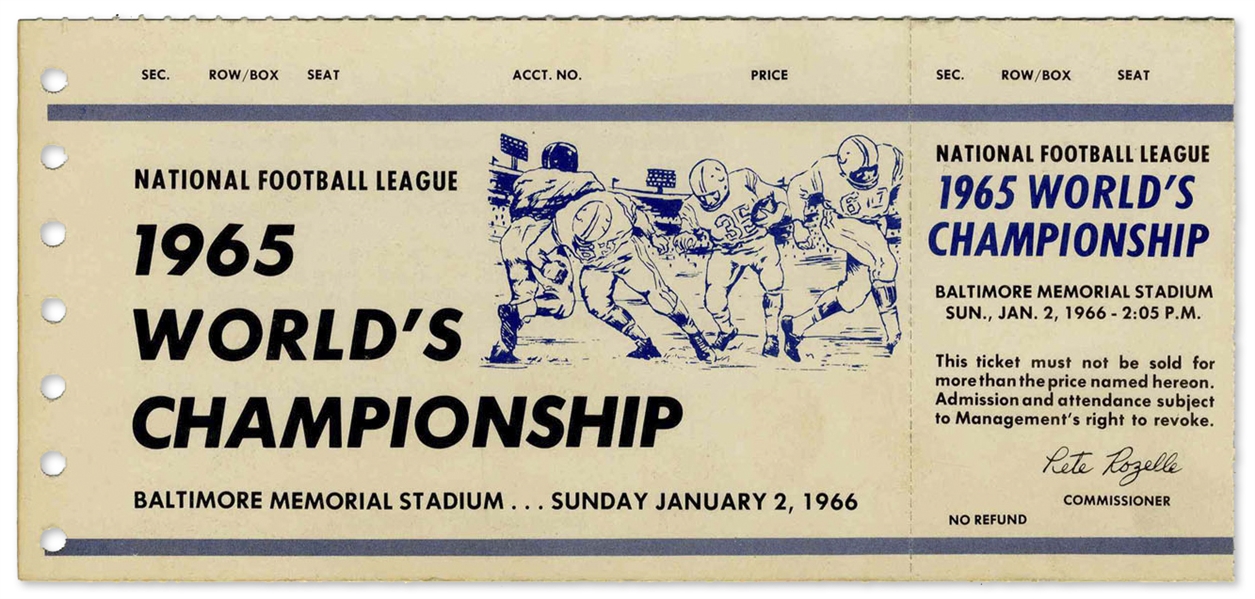 Baltimore Colts Unused Ticket for the Never Played ''1965 World's Championship'' Game