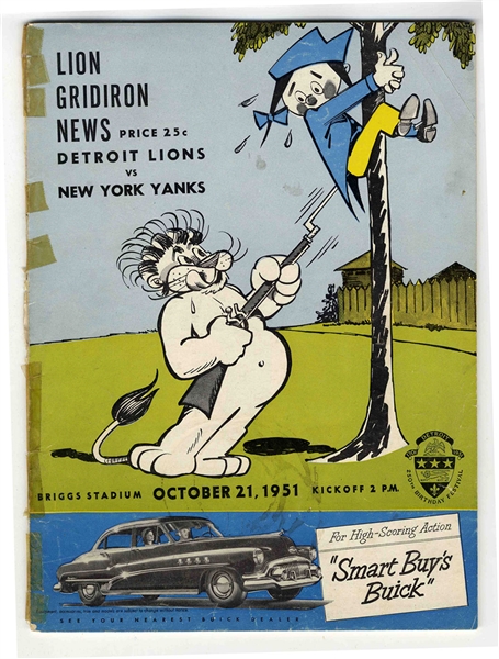 Detroit Lions vs. New York Yanks Program -- 21 October 1951, Briggs Stadium