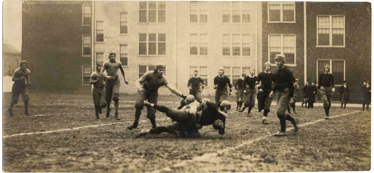 1916 Evansville, Indiana High School Football Action Photograph -- 13'' x 6'' -- Mild Edge Wear & Sunning, Very Good