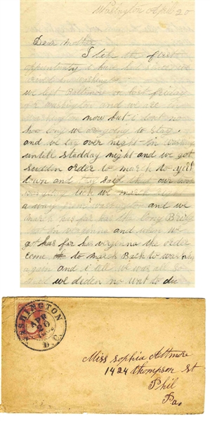 1862 Civil War Letter by 90th Pennsylvania Infantryman -- ''...we got sudden order to march to york town...they said that our troop was geting lick...''