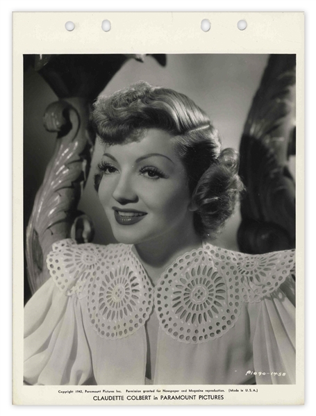 1942 Claudette Colbert Photo for ''The Palm Beach Story'' -- Stamp of Paramount to Verso -- 8'' x 10'' -- Near Fine