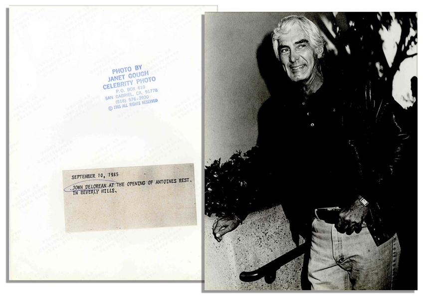 Unpublished 7'' x 9'' Photo of John DeLorean at the Opening of Antoine's Restaurant in 1985 -- With Photographer Janet Gough Backstamp -- Near Fine