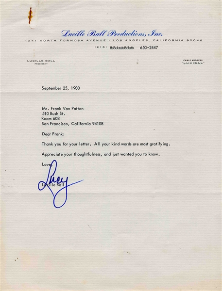 Lucy Ball Typed Letter Signed on Her Production Company's Stationery -- 1980