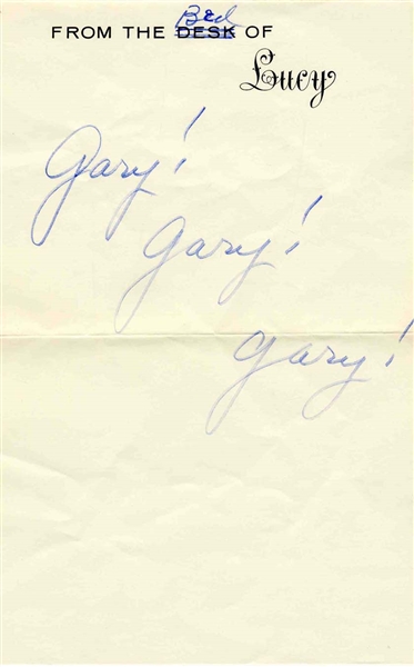 Playful Note by Lucille Ball to Her Husband on Her Personal Stationery -- Writing From Her ''Bed'' -- ''Gary! Gary! Gary!'' -- 5.5'' x 8.5''