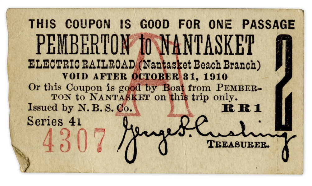 Early Massachusetts Electric Rail Ticket From 1910