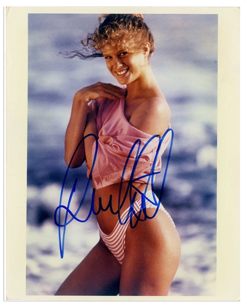 Rachel Hunter Signed Photo -- 8'' x 10'' Glossy of Rachel at the Beach -- Crease to Corners, Else Near Fine -- With Michael Wehrmann COA