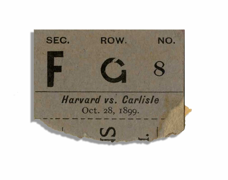 Rare 1899 Ticket Stub From a Harvard Versus Carlisle Football Game -- The First Year Carlisle Was Coached by ''Pop'' Warner
