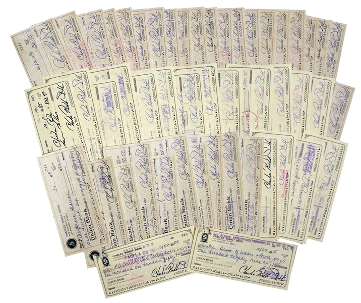 Lot of 50 Checks Signed by Charles ''Bubba'' Smith -- All Signed With His Name & Nickname, ''Charles Bubba Smith'' -- Very Good Condition