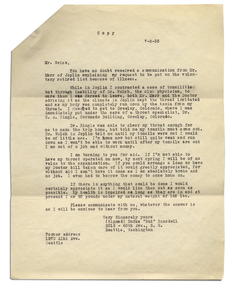 Baseball Hall of Famer George Weiss Typed Letter Signed to West Coast Scout Joe Devine