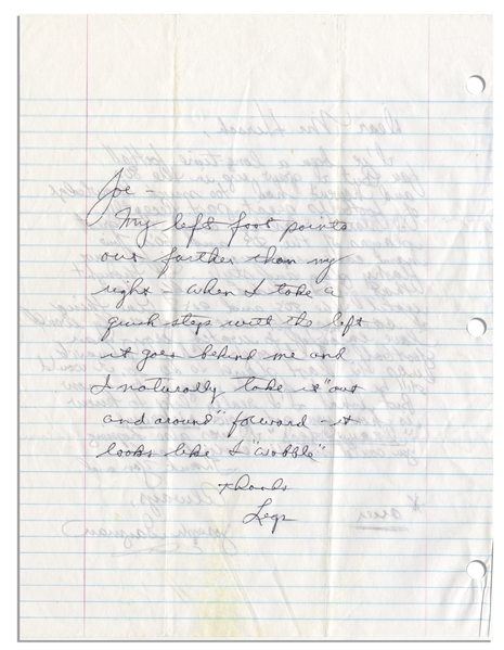 Running Back Elroy ''Crazylegs'' Hirsch Autograph Letter Signed -- Describing How He Got His Nickname: ''...it looks like I 'wobble'...Legs''