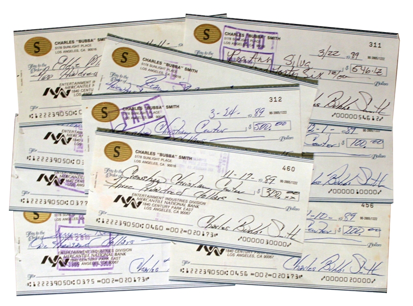 Lot of Ten Checks Signed by Charles ''Bubba'' Smith