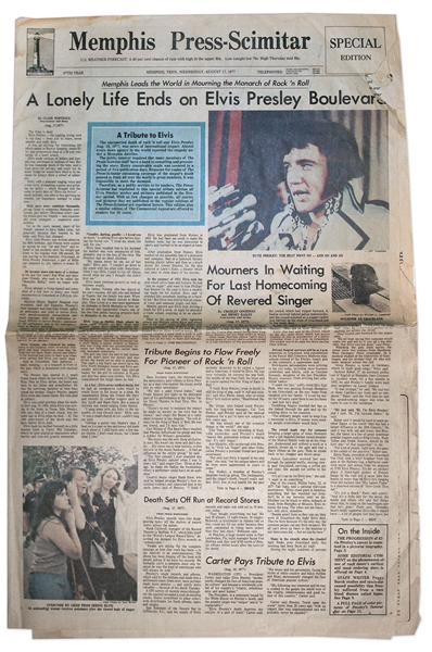 Elvis Presley Newspaper From His Hometown of Memphis -- Dated 17 August 1977 -- ...The King is Dead...