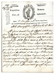 Roman Republic 1798 Document -- Shortly After Napoleons General Invaded Rome & Established the Roman Republic -- ...The Republic was founded with their blood...