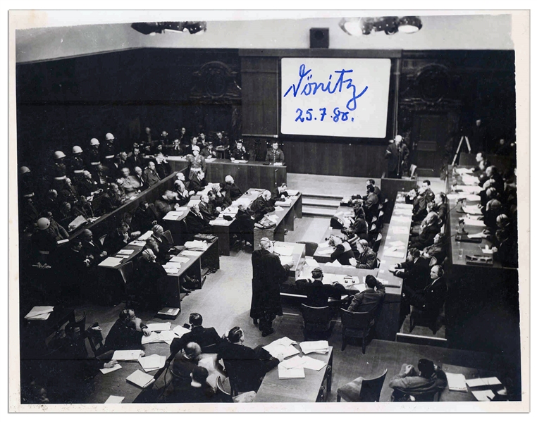 WWII Nazi Karl Donitz Signed 10'' x 8'' Photo of the Nuremberg Trials