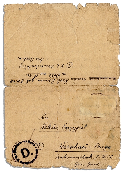 1944 Autograph Letter Signed From Sachsenhausen Concentration Camp Prisoner -- ''...I ask the dear God to protect you...''