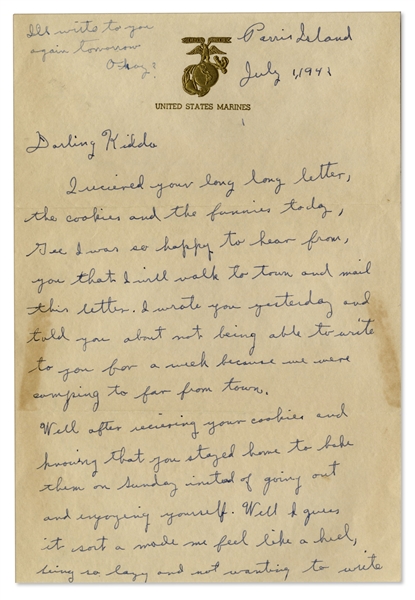 Rene Gagnon 1943 Autograph Letter Signed -- ''...if I am stationed somewhere outside the U.S...like Cuba, or New Zealand, or England...Let's hope I stay in the U.S....''