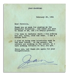 Joan Crawford Typed Letter Signed -- ...Ive been Barbados where I did nothing but eat, sleep, read and swim. I had a divine rest... -- 1961