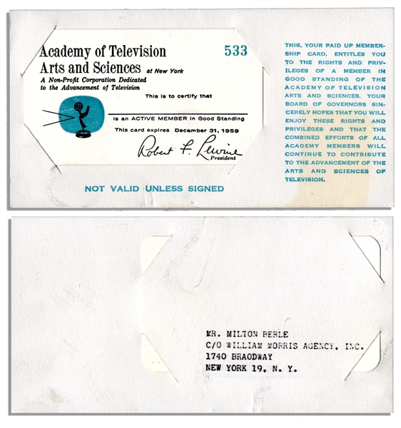 ''Mr. Television'', Milton Berle Academy of Television Arts and Sciences 1959 Membership Card