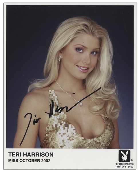 Playboy October 2002 Centerfold Teri Harrison Signed 8'' x 10'' Photo -- Near Fine