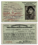 Greta Garbos United States Immigrant ID Card -- Signed & With Her Photo From 1938