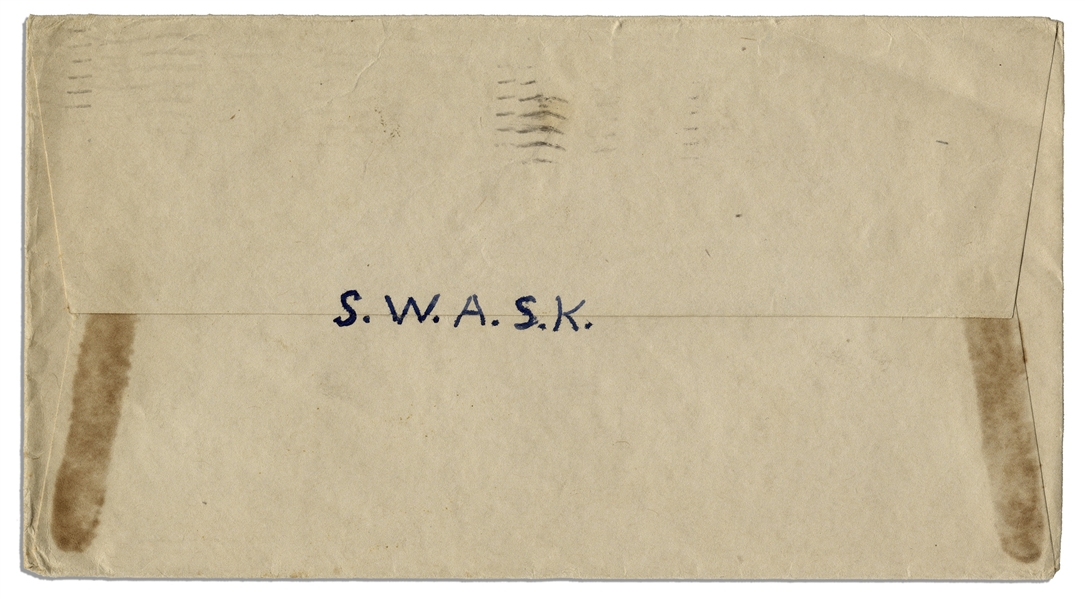 Rene Gagnon Signed Envelope From 1943 While a WWII Marine -- ''S.W.A.S.K.'' to His Girlfriend